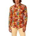 thumbnail image 2 of CONZONE Mens 70S Disco Buttons Down Shirts Long Sleeve Hippie Shirts for Men Trendy Floral Graphic Lapel Soft Lightweight Tops, 2 of 8