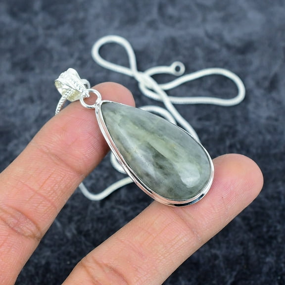 Aquamarine Gemstone Handmade 925 Sterling Silver Pendant 2.17"