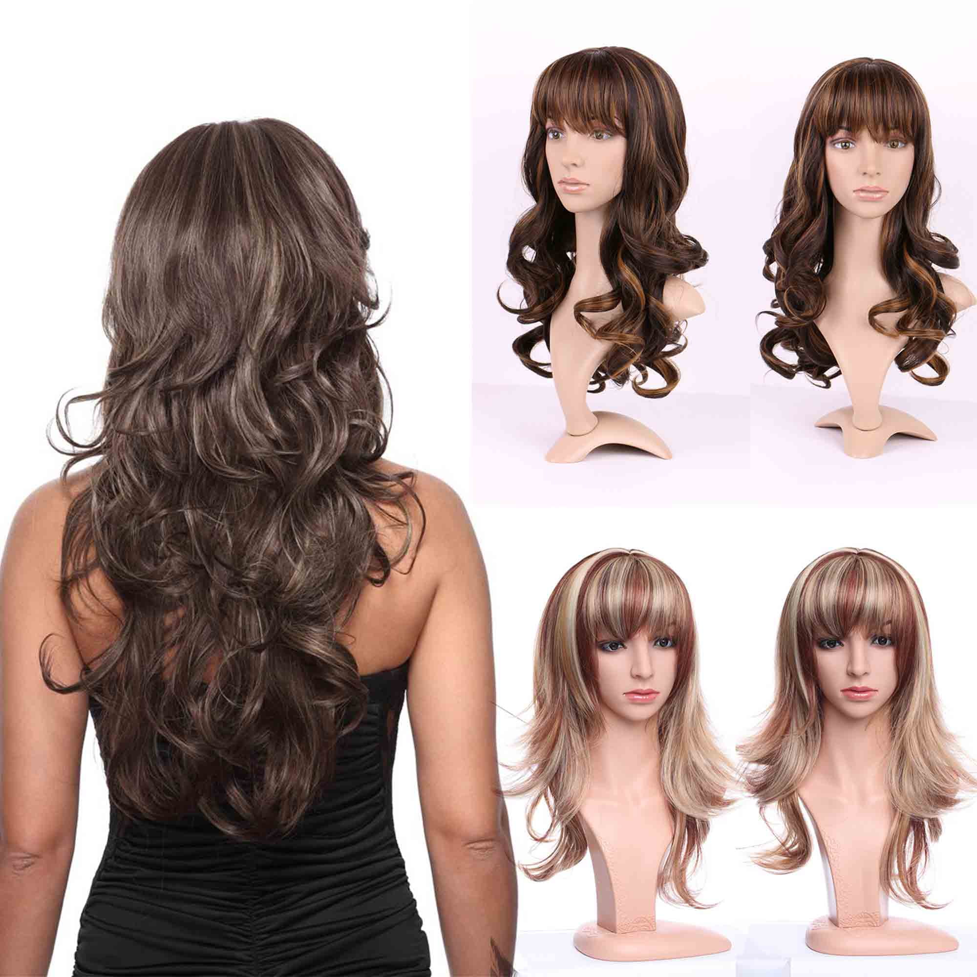 28/'/' Center Part Wig w// Long Layered Curls No Bangs Espresso Brown Cosplay NEW