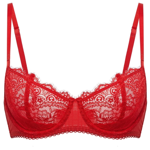 Sostén DOBREVA de Encaje Push Up Talla Grande Transparente 38D Rojo