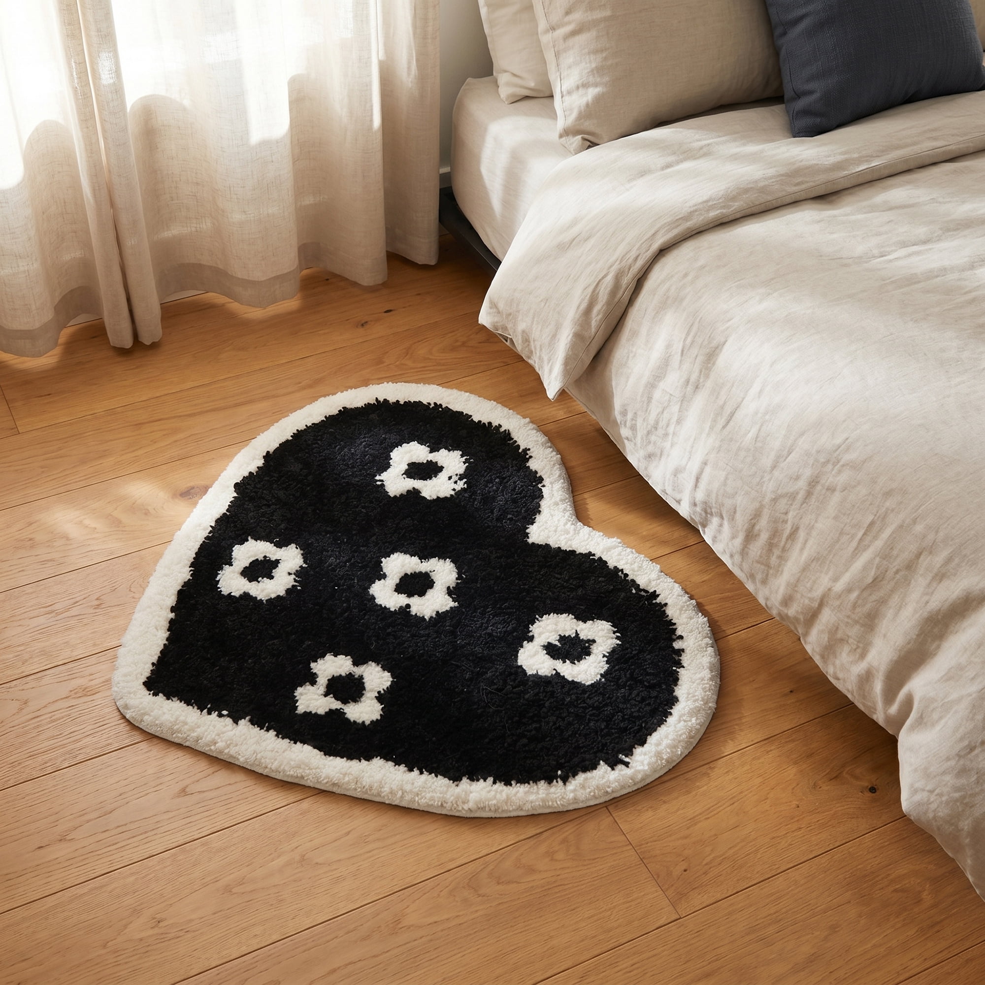 Unique Bargains Small Heart Rug Non-Slip Soft Shaggy Faux Fur Area Rug 19" x 16" Black