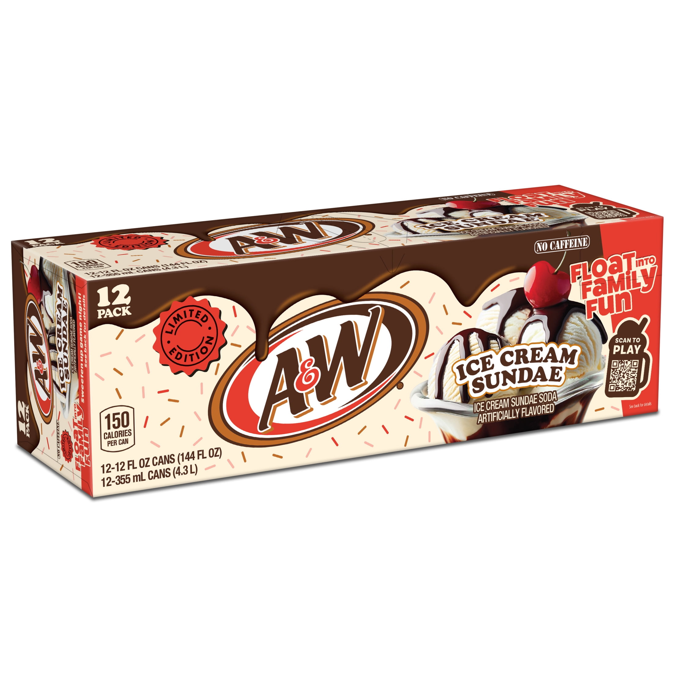 A&W Ice Cream Sundae Soda Pop, 12 fl oz, 12 Pack Cans