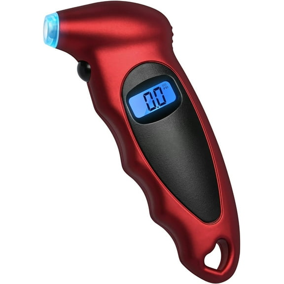 Tire Pressure Gauge Digital 0-150PSI (Accurate in 0.1 Increments), 4 Settings Stocking Stuffers for Car Truck Bicycle with Backlight LCD and Presta Valve Adaptor, Red