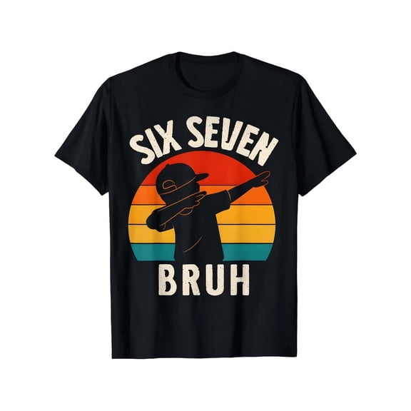 6 7 Number Meme Print with Bruh Dabbing Dance Boys Girls T-Shirt, T-Shirt for Kids Youth, 180gsm, 100% Cotton