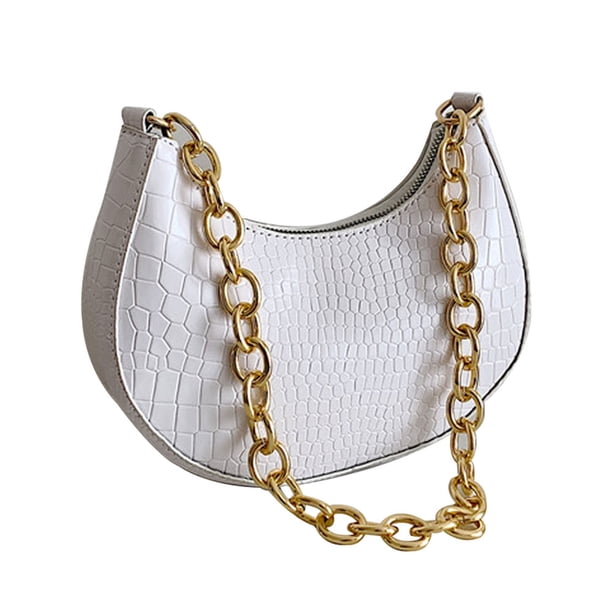 Bolso de un solo hombro, bolso de mano clásico retro, bolso de mano de un solo hombro con cremallera adecuado para damas blanco