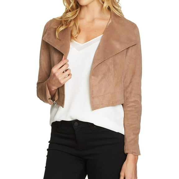 1.STATE Womens Faux Suede Cropped Jacket, Beige, X-Large
