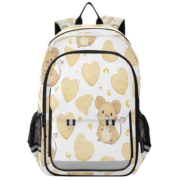 School Backpack for Teens 17L Lightweight Bookbag with Reflective Strips Little Mouse and Cheese Block