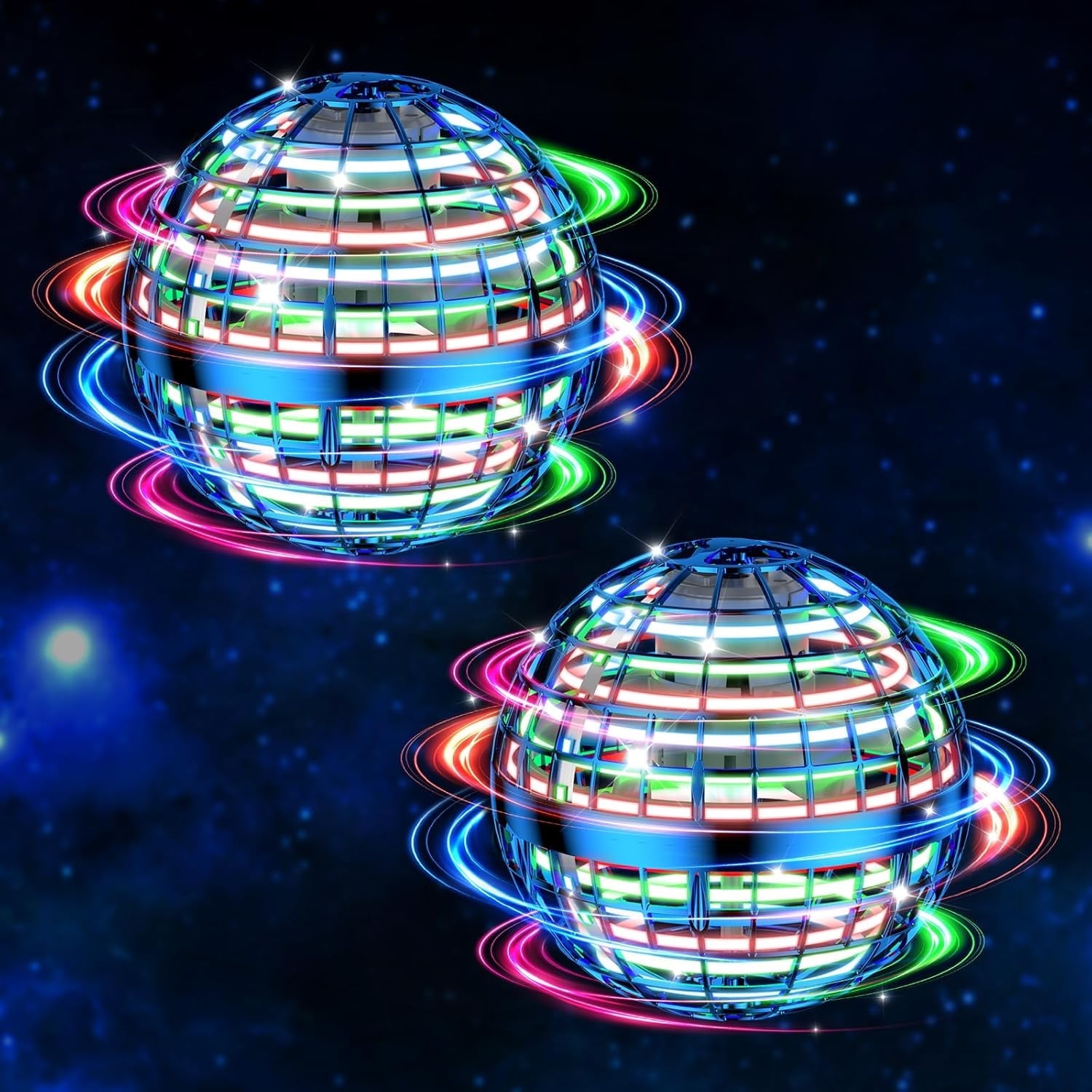 Flying orb Ball 2025 Upgrade Hover Boomerang Ball RGB Led Lights Effects Cool Toys Flying Ball Toy Mini Floating Toy for Kids Teen Adults Indoor Outdoor 2 pack(Blue)
