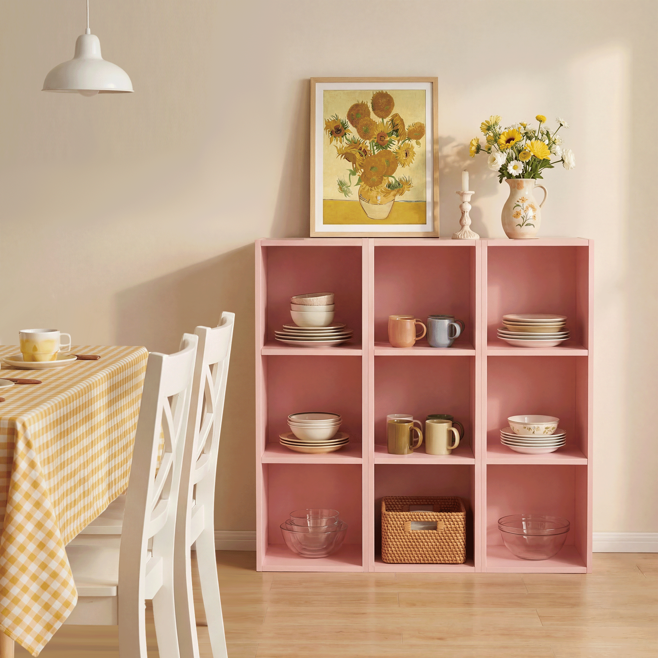 Mifurn 3-Tier Bookshelf Open Shelf Bookcase, Pink
