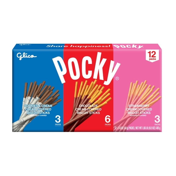 Glico Pocky Cream Covered Biscuit Sticks Variety Pack, 1.41 oz., 12 pk.