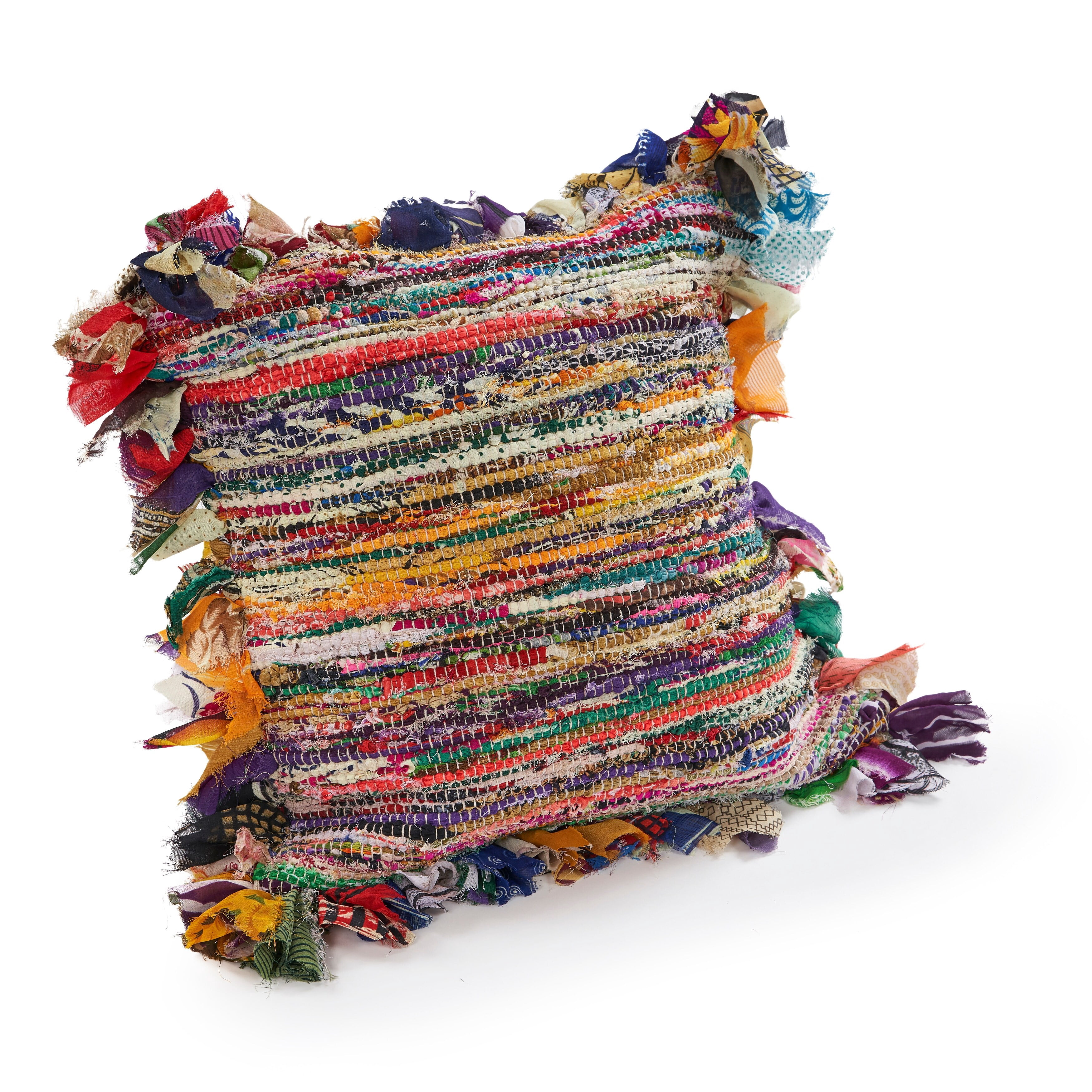 Ox Bay Eli Set of 2 Boho Striped 18" x 18” Recycled Material Adult Decorative Feather Filled Pillow Set