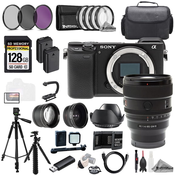 Sony Alpha a6400   FE 85mm f/1.4 GM II Lens 128GB Ext Bat 9 PC Filtr MEGA Kit (International Version)