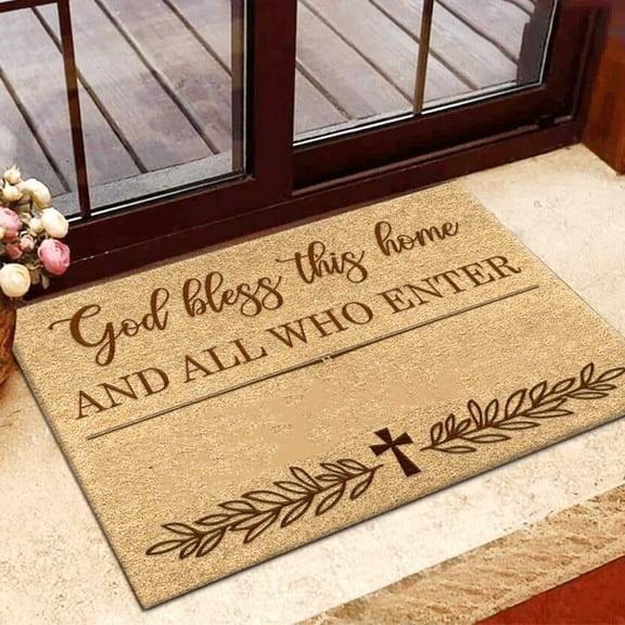 God Bless This Home And All Who Enter Mats for Front Door Entry Front Porch Doormat Non-Slip Carpet Rugs Floor Mat Decorative for Home Bathroom Kitchen Indoor 18x30 Inch
