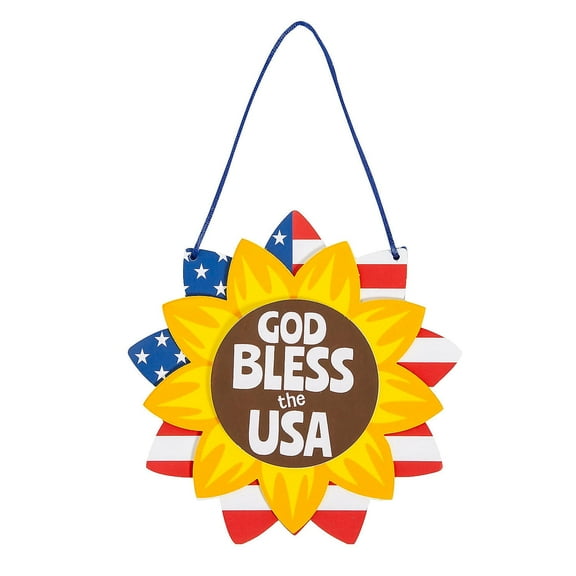 Fun Express Patriotic God Bless the USA Sunflower Sign Foam Craft Kit - Makes 12