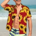 thumbnail image 4 of Uemuo Sunflowers On Red Printed Regular Fit Short Sleeve Casual Hawaiian Shirt for Men,Aloha shirt,Tropical shirt,Floral print shirt,Vacation Beach shirt-, 4 of 9