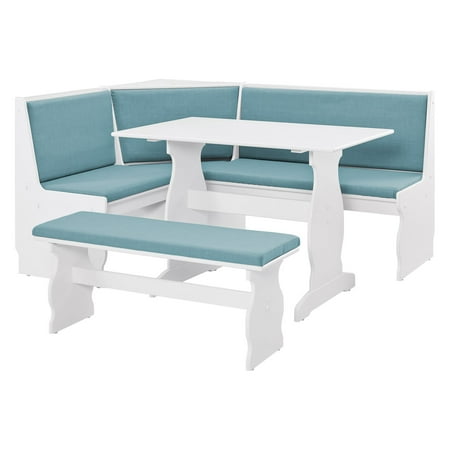 Capri Dining Room - Linon Sasha Capri Nook, Blue and White, Includes Corner Unit, Table and Bench