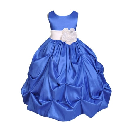 Flower Girl Pickup Ekidsbridal Taffeta Bubble Pick-up Royal Blue Flower Girl Dress Weddings Summer Easter Dress Special Occasions Pageant Toddler Birthday Party Holiday Bridal Baptism Junior Bridesmaid Communion 301S ()