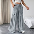 thumbnail image 4 of Women's Wave Textured Wide Leg Cargo Pants, Trendy Design Lightweight Drawstring Elastic Waist Full Length Casual Trousers with Pockets for Office Daily Travel | TruBelle,Gray L, 4 of 7