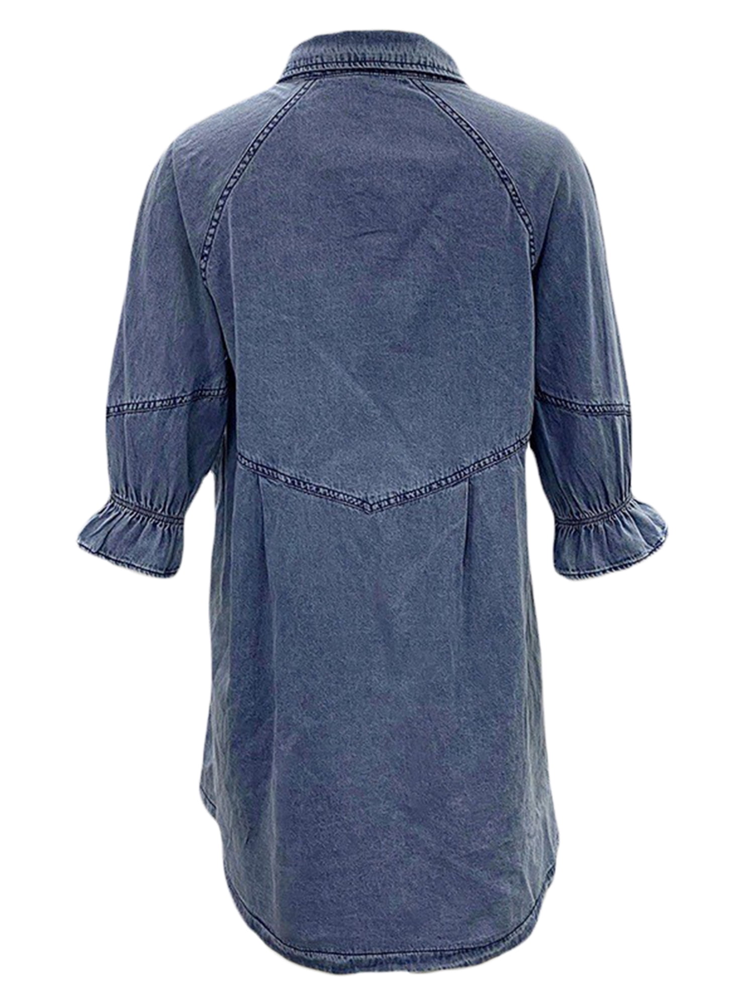 Women's Lantern Sleeve Denim Dress - Button Down Shirt Dress, Vintage Washed, Oversized Casual Tunic - View #4