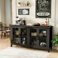 thumbnail image 3 of FIAKOA 63" Farmhouse Buffet Cabinet with Storage, Large Wood Sideboard Cabinet with Glass Doors, Kitchen Coffee Bar Cabinet for Dining Room, Black, 3 of 6