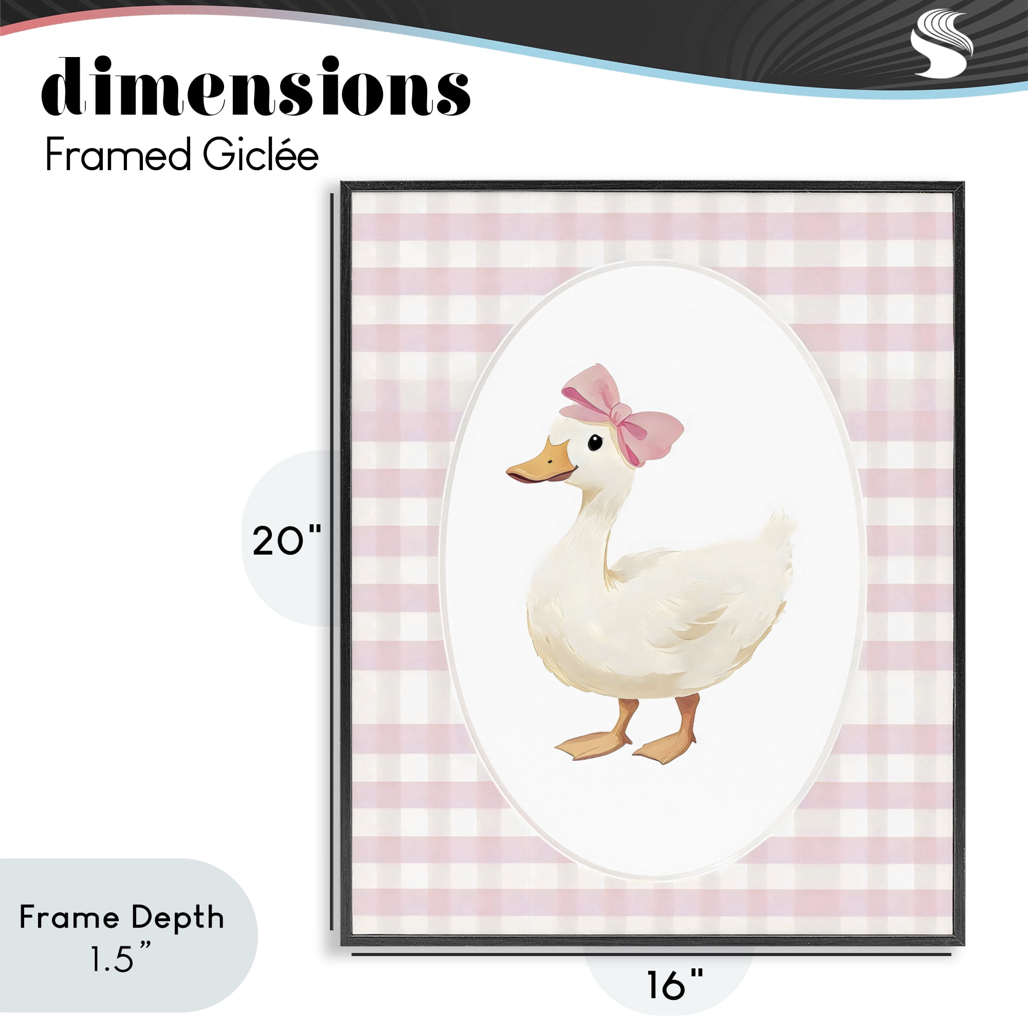 Stupell Industries Pink Gingham Duckling Black Framed Giclee Art, design by Arlington Prints