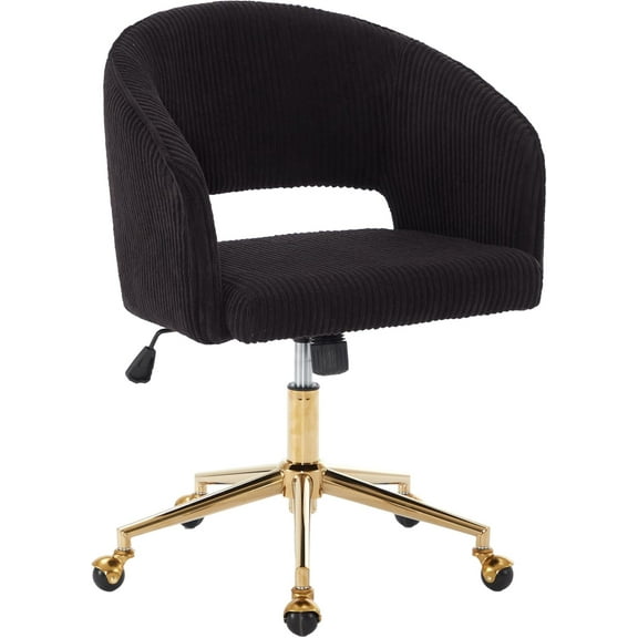 GHooa Chair Swivel Corduroy Fabric Desk Chair Accent Armchair Upholstered Modern Tufted Chairs with Gold Base for Girls Women Ergonomic Study Seat Computer Task Stools for Living Room(Black)