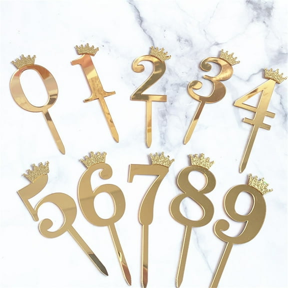 Cake Numeral Topper Crown Style Dazzling Acrylic Number Cake Topper Anniversary Birthday Party Decoration for Home Gold