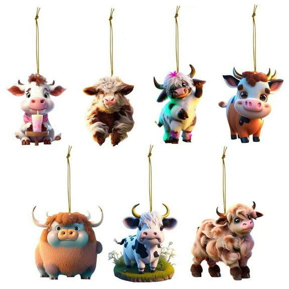 Farmhouse Wreath 2023 New Cute Cow Animal Car Printed Acrylic Christmas Tree Pendant Decorations Home Tree Decoration Christmas Tree Ornament Home Decor 1Pc, Household Pendant