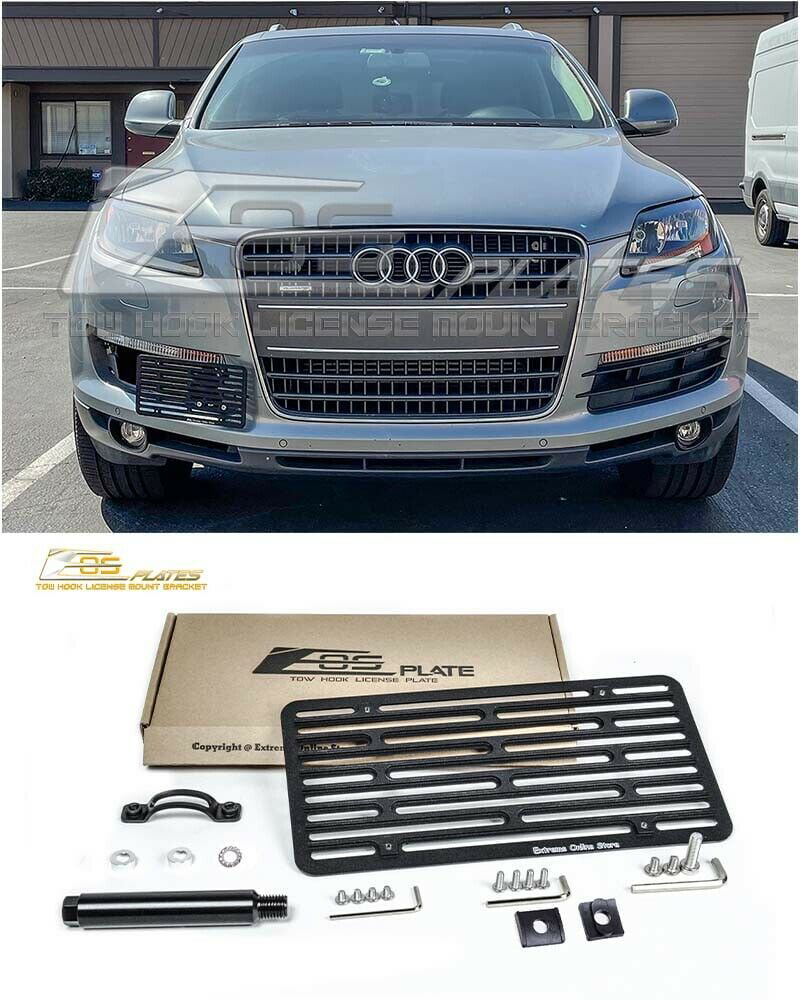Replacement for 2007-2016 Audi Q7 Models | Eos Plate Version 2 Front Bumper Tow Hook License Plate Relocator Mount Bracket Tow-576-V2 (Full Size)