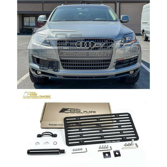 Replacement For 2007-2016 Audi Q7 Models | EOS Plate Version 2 Front Bumper Tow Hook License Plate Relocator Mount Bracket Tow-576-V2 (Full Size)