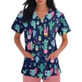 thumbnail image 3 of Junboys Scrubs for Women Short Sleeve - Cartoon Print V-Neck T-Shirt with Slits, Womens Scrub Tops with Patch Pockets, Cozy Fit Scrubs,Navy L, 3 of 6