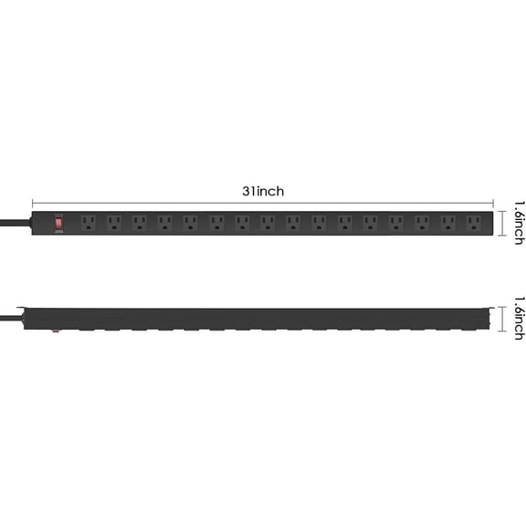 16 Outlet Wall Mount Power Strip with 10 FT Cord