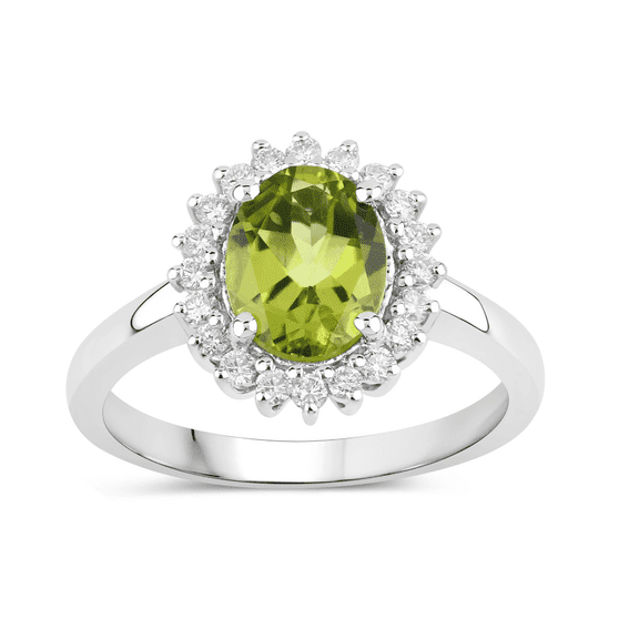 Genuine Peridot Rings for Women Sterling Silver 1.92 Carat Lab Grown Diamond Jewelry Gift