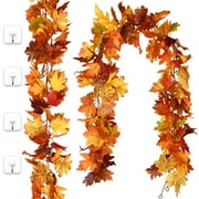 Gomaty 2Pack Fall Maple Garland 40LED Light ,5.9Ft/Piece Multicolor Hanging Vine Maple Leaf Garland Artificial Autumn Foliage Garland Thanksgiving Decor for Home Wedding Fireplace Party Christmas