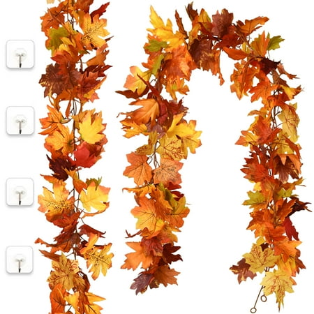 Gomaty 2Pack Fall Maple Garland 40LED Light ,5.9Ft/Piece Multicolor Hanging Vine Maple Leaf Garland Artificial Autumn Foliage Garland Thanksgiving Decor for Home Wedding Fireplace Party Christmas