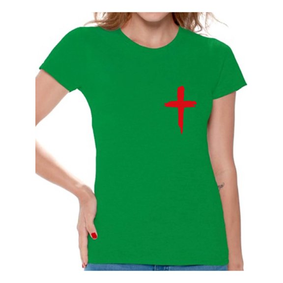 Awkward Styles Red Cross Shirt for Women Christian Cross Clothes for Ladies Following Jesus Womens T-Shirt Christian Gifts Jesus Shirts Jesus Cross Clothing Jesus T Shirt for Her Cross Ladies Shirt