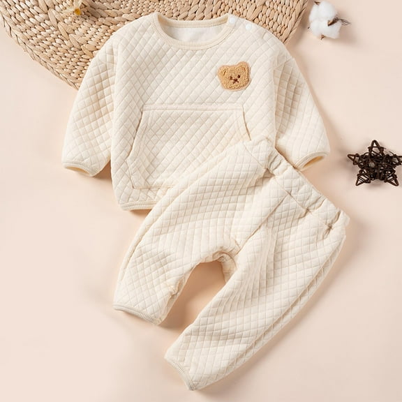 SGFCWSX Baby Girls Athletic Outfits Fleece Sweatsuit Sets 2 Piece Skinny Sweatpants and Sweatshirts Set Beige Size 9 Months