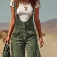 thumbnail image 3 of MORTTIC Women's Solid Color Fringe Wide-Leg Jumpsuit Western Style Overall with Pockets And Adjustable Straps Button Green，M, 3 of 6