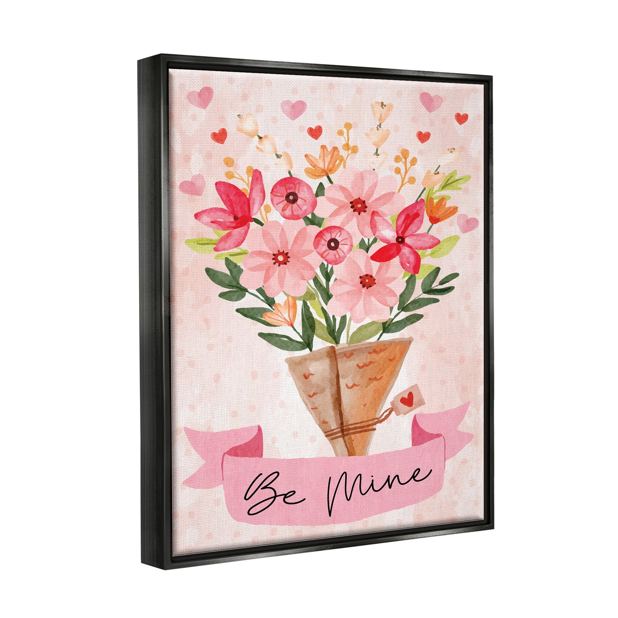 Stupell Be Mine Romantic Valentine's Bouquet Holiday Painting Black Floater Framed Art Print Wall Art
