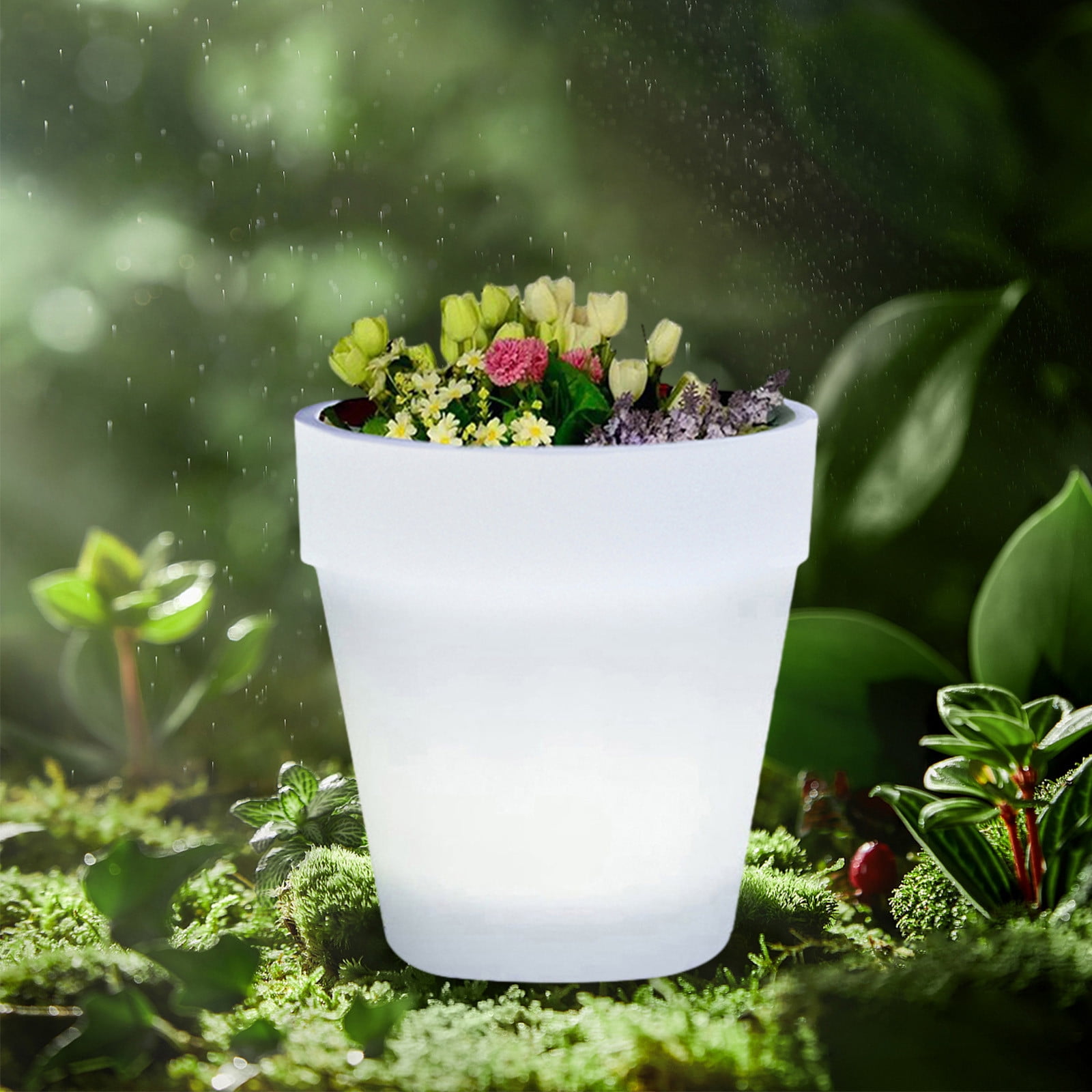 Under $10 Plastic Solar LED Lighted Flower Pots for Outdoor,Garden Landscape Lamp Lighting Flower Pot, Solar Garden Decorative Lights with Planters - 6-12 Hours Working Time, IP65 Waterproof