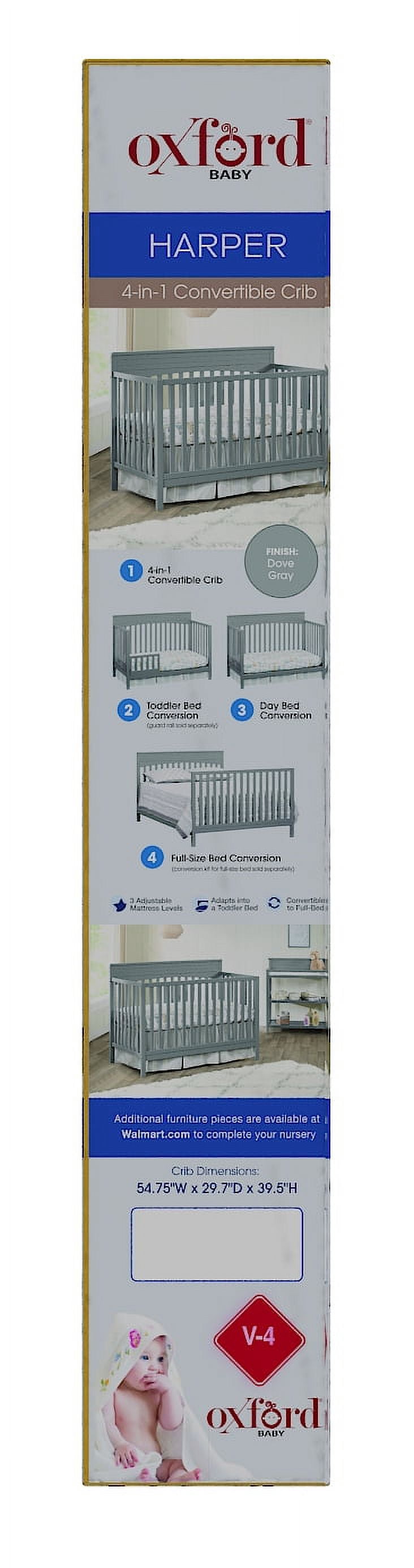Oxford Baby Harper 4-in-1 Convertible Crib, Dove Gray, GREENGUARD Gold Certified, Wooden Crib