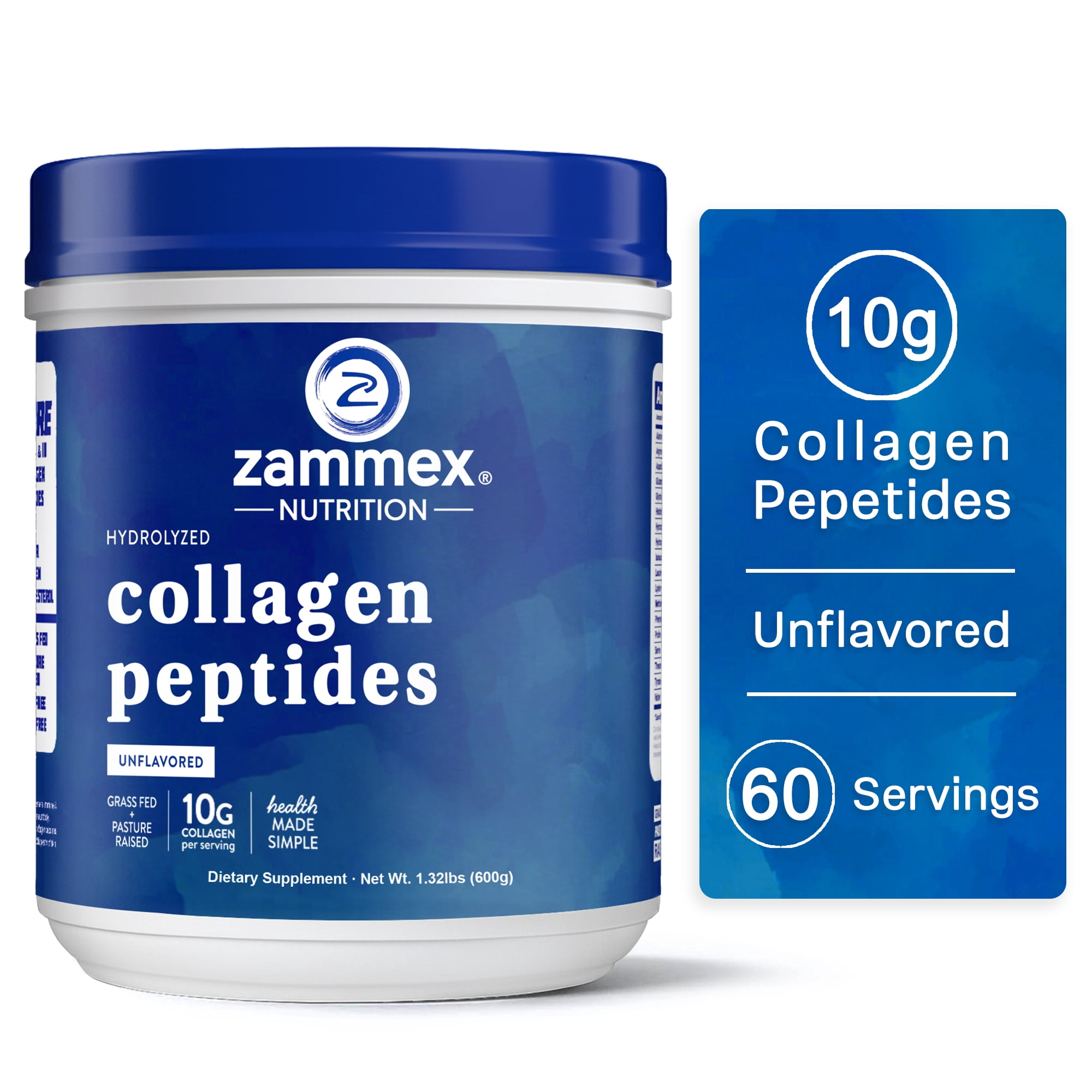 Zammex Hydrolyzed Collagen Peptides Powder, 1.32lbs, Unflavored Grass-Fed Protein for Hair, Skin & Joints, Keto Paleo Non-GMO