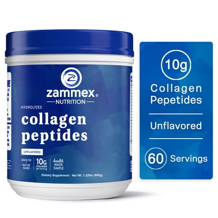 Zammex Hydrolyzed Collagen Peptides Powder, 1.32lbs, Unflavored Grass-Fed Protein for Hair, Skin & Joints, Keto Paleo Non-GMO