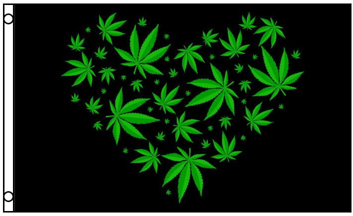 Marijuana Leaf Love Heart Black Polyester 3x5 Foot Flag Pot Banner Weed Hippie