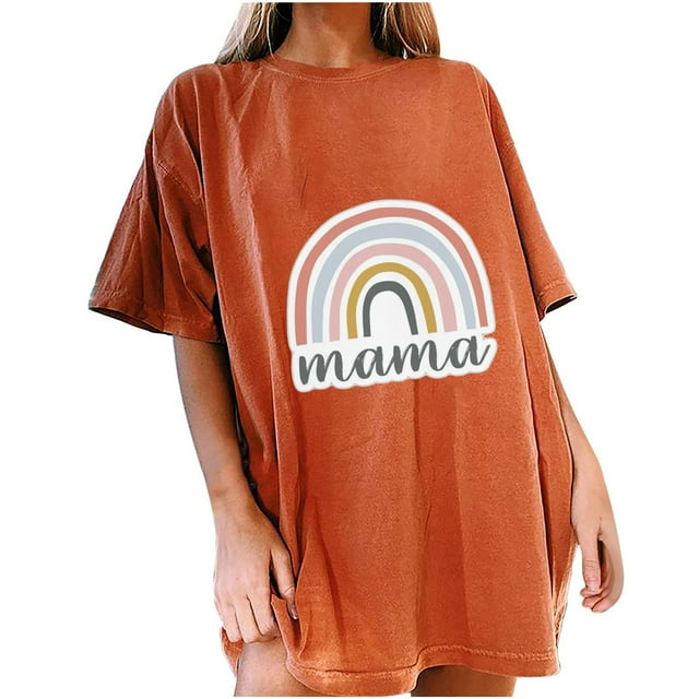 Pompotops Blouse à Manches Courtes Décontractée à Motif Imprimé MAMA pour Femmes