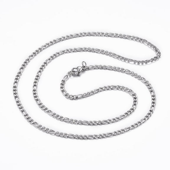 10pcs Non-Tarnish 304 Stainless Steel Figaro Chain Necklaces with Lobster Claw Clasps Stainless Steel color 23.43 inch(59.5cm)