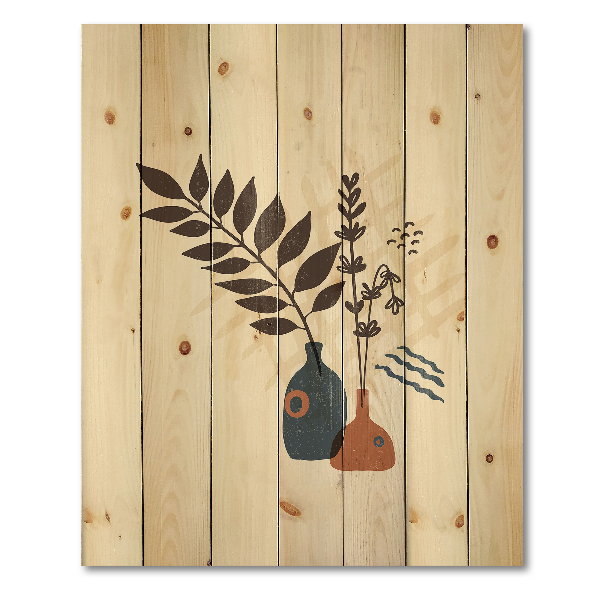 Designart 'Ancient Boho Art Minimalistic Flowers I' Modern Print on Natural Pine Wood