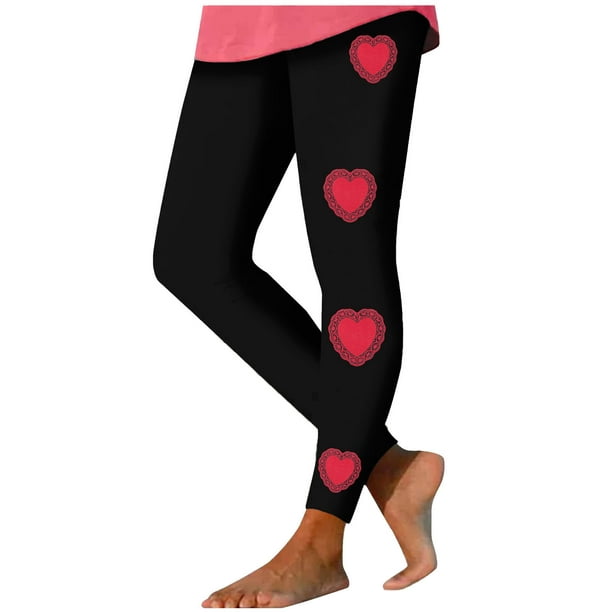 zanvin High Waisted Print Leggings for Women - Valentine & Hearts,Black,XL  