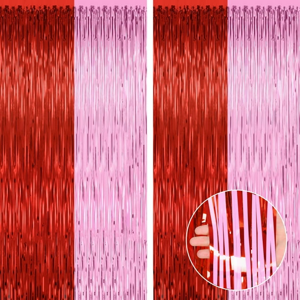 Cortinas de telón de fondo ZATAYE de 1 m x 2 m con flecos metálicos rojos y rosas
