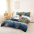 thumbnail image 2 of Castle Fairy Anime Garbage Truck Queen Duvet Cover Set for Teens, City Street View Bedding for Bedroom, Green Blue,3-Piece,No Comforter, 2 of 6